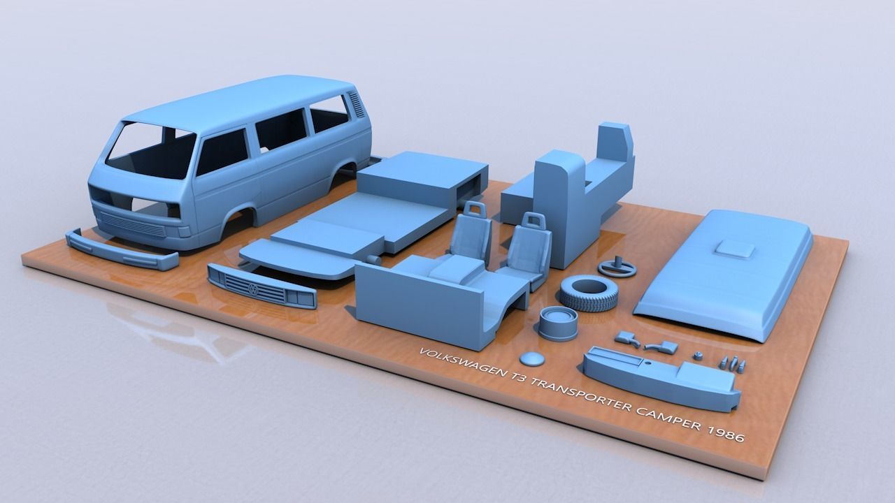 VOLKSWAGEN T3 TRANSPORTER CAMPER 1986 3D print model_4