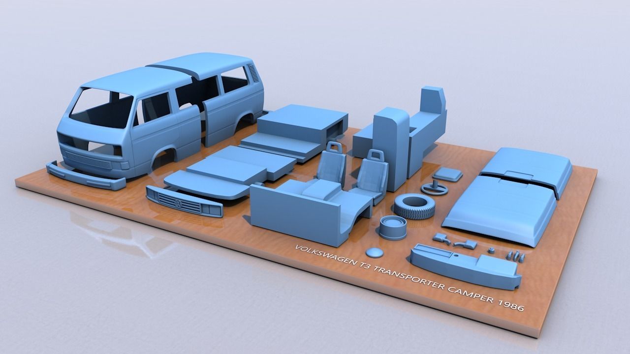 VOLKSWAGEN T3 TRANSPORTER CAMPER 1986 3D print model_5