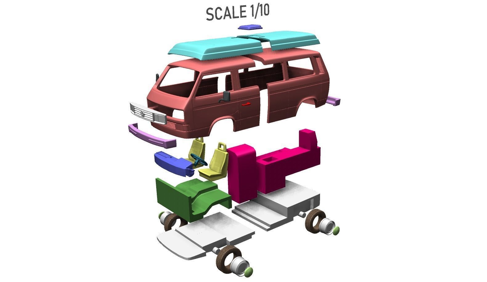VOLKSWAGEN T3 TRANSPORTER CAMPER 1986 3D print model_12