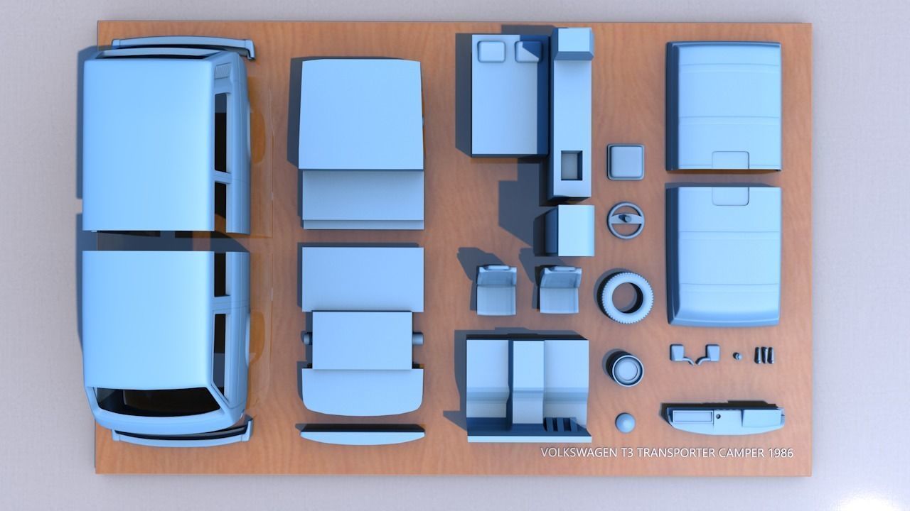 VOLKSWAGEN T3 TRANSPORTER CAMPER 1986 3D print model_9