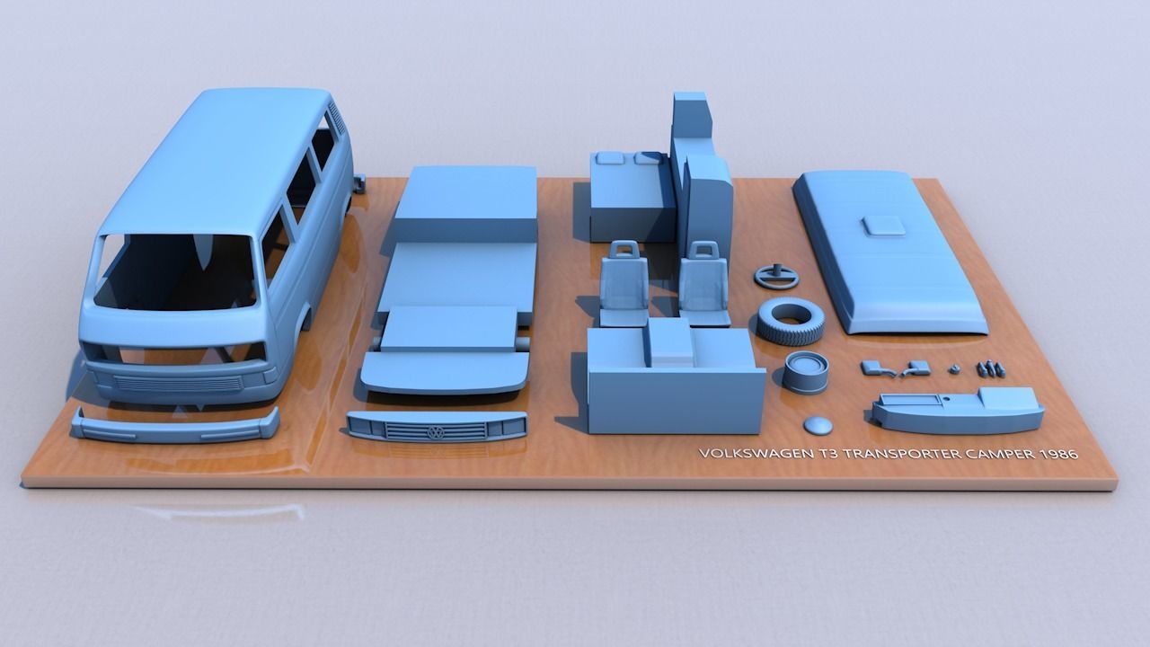 VOLKSWAGEN T3 TRANSPORTER CAMPER 1986 3D print model_6