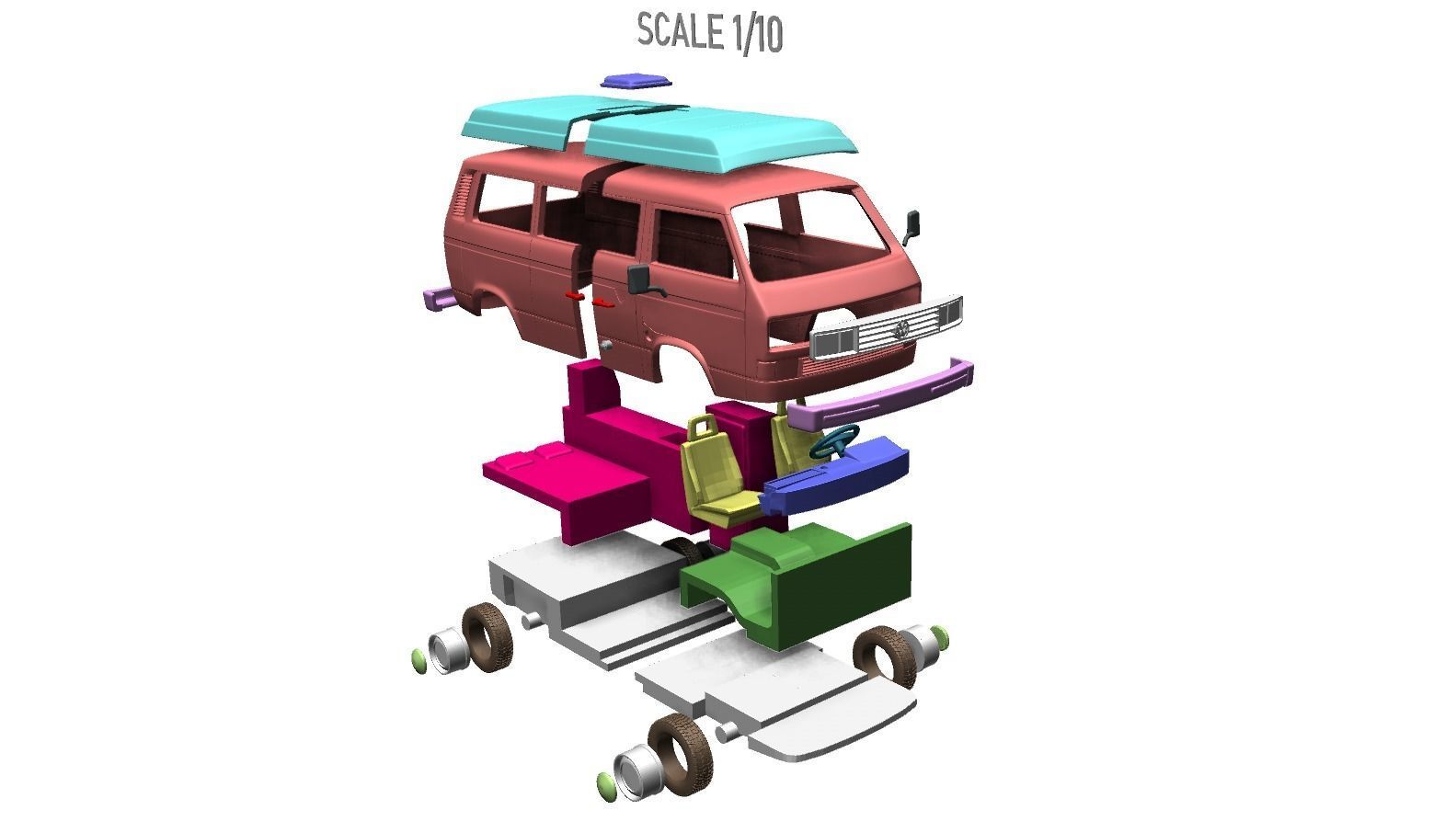 VOLKSWAGEN T3 TRANSPORTER CAMPER 1986 3D print model_14