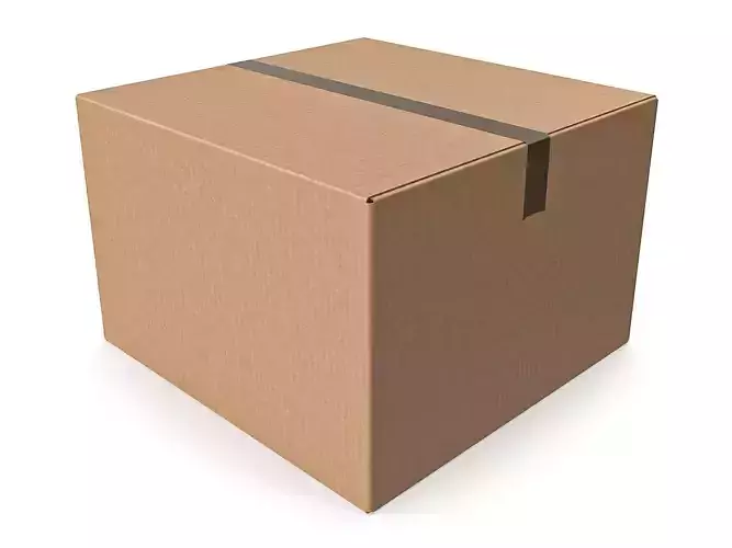 Cardboard box sealed with packing 02 Low-poly 3D model
