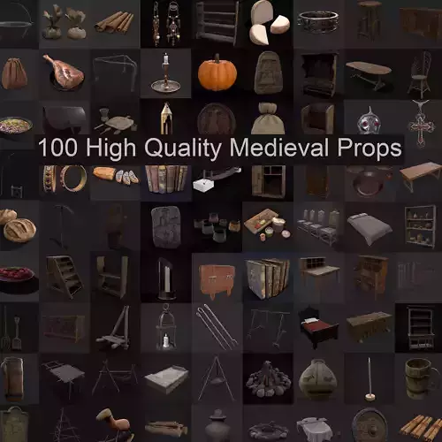 100 High Quality Medieval Props 3D Model Collection