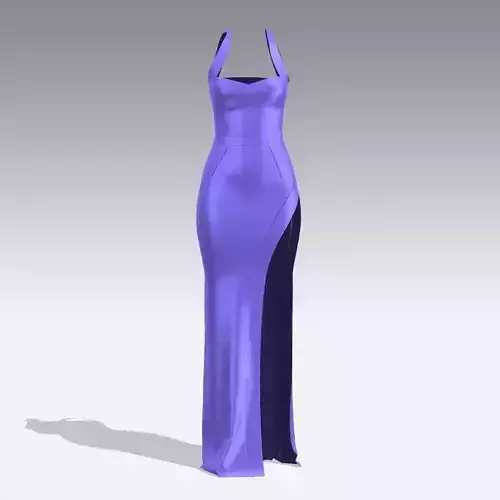  DRESS  PURPLE LILAC BLUE SLIT  DETAIL HEART  NECKLINE  FABRIC  3D model