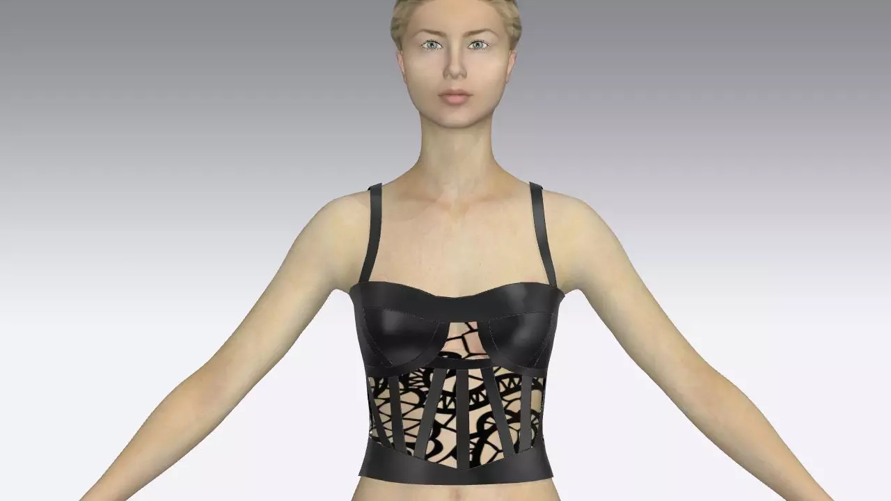 CORSET  LEATHER  LACE DETAIL  HEART NECKLINE COLOR 3D model_0