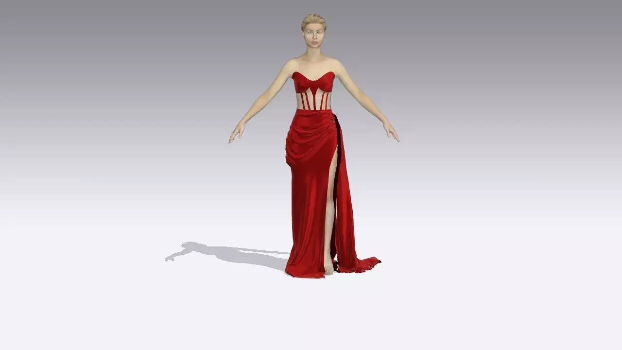  DRESS  RED  HEART NECKLINE CORSET DRESS DRAPED COLOR  3D model_0