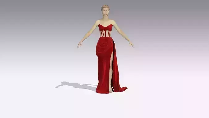  DRESS  RED  HEART NECKLINE CORSET DRESS DRAPED COLOR  3D model