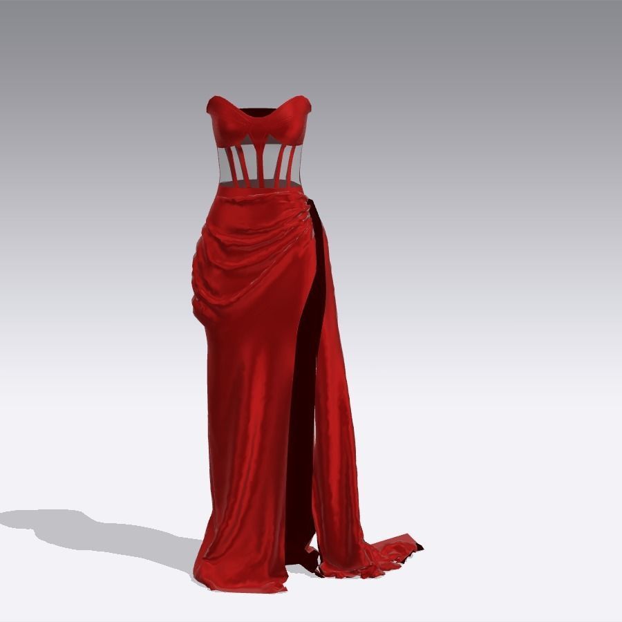  DRESS  RED  HEART NECKLINE CORSET DRESS DRAPED COLOR  3D model_1