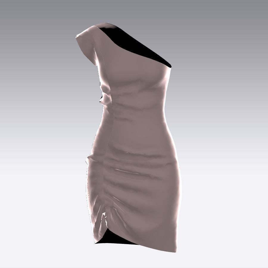  DRESS  ONE SHOULDER  NECKLINE  GRAY PINK COLOR 3D model_1