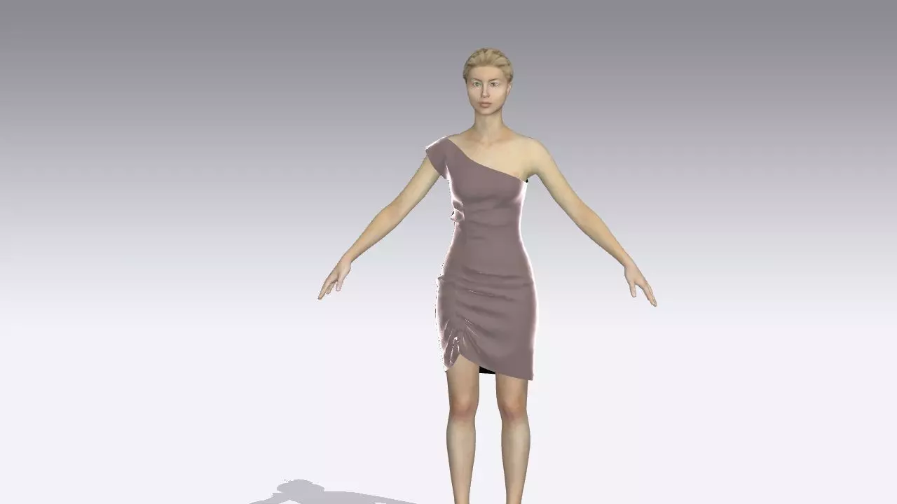  DRESS  ONE SHOULDER  NECKLINE  GRAY PINK COLOR 3D model_0