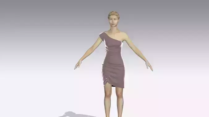  DRESS  ONE SHOULDER  NECKLINE  GRAY PINK COLOR 3D model