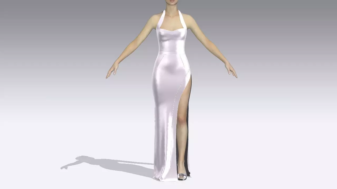  DRESS  LILAC  WHITE PEARL  SLIT  DETAIL HEART  NECKLINE 3D model_0