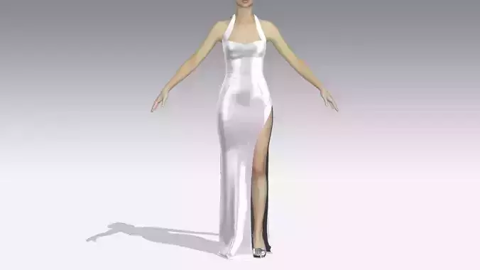  DRESS  LILAC  WHITE PEARL  SLIT  DETAIL HEART  NECKLINE 3D model