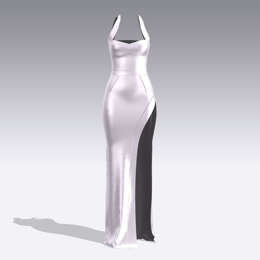  DRESS  LILAC  WHITE PEARL  SLIT  DETAIL HEART  NECKLINE 3D model_1