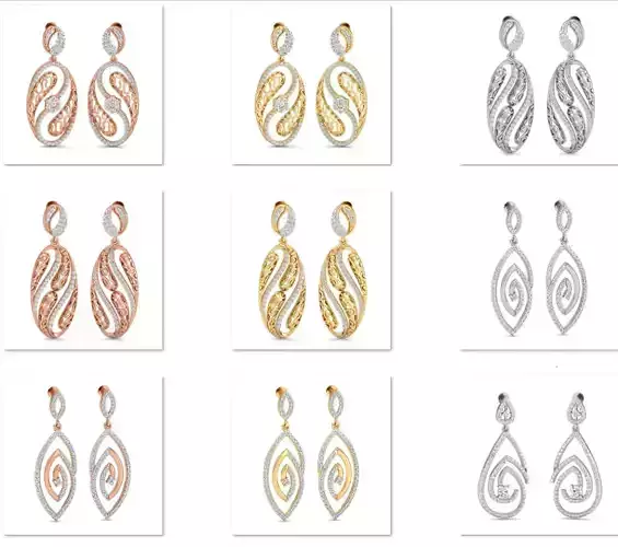 100 Women long earrings 3dm stl render detail  3D Model Collection