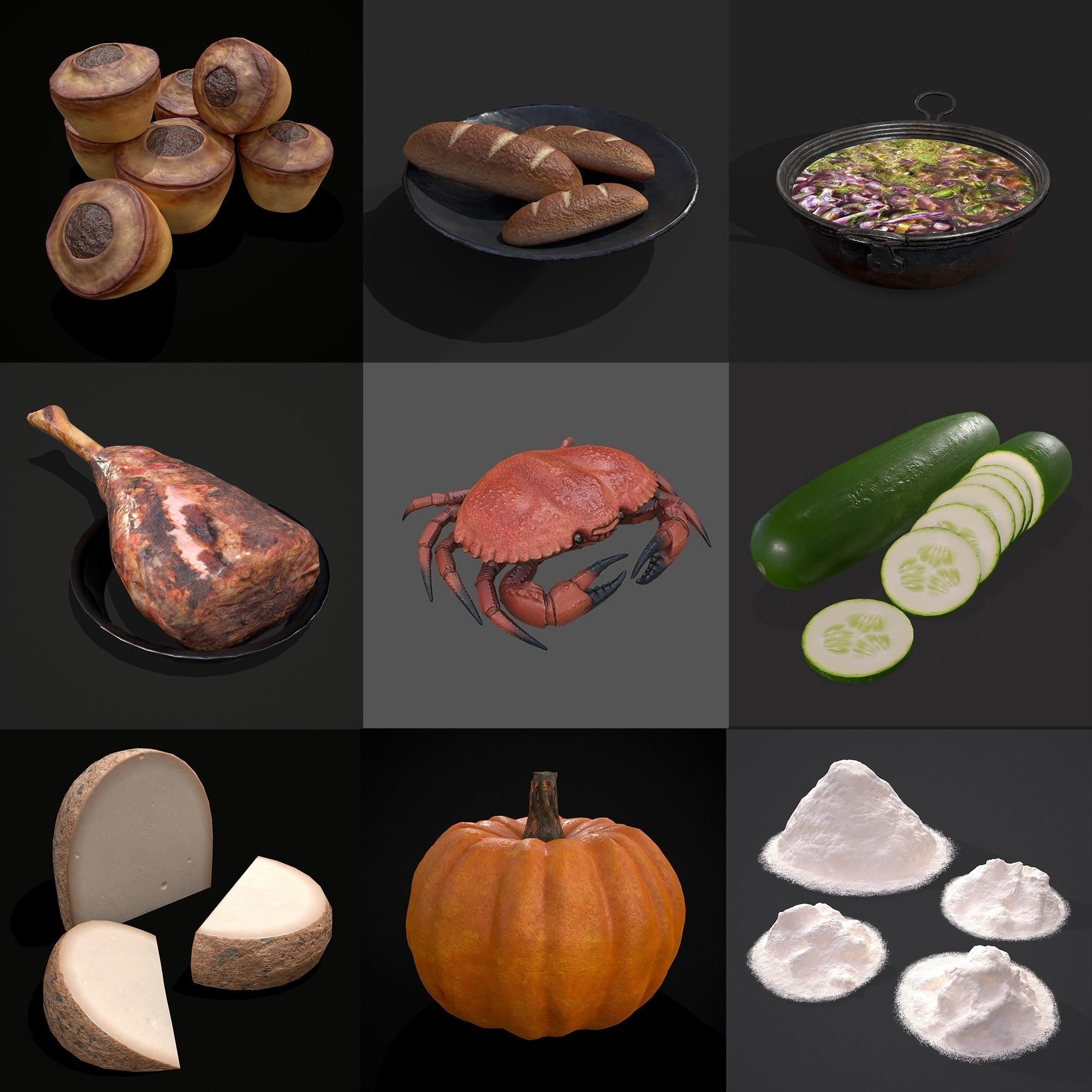 50 Plus High Quality Medieval Food Props 3D Model Collection_44