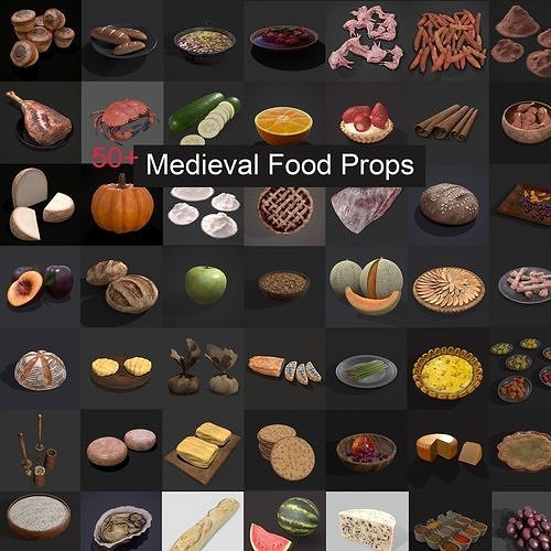 50 Plus High Quality Medieval Food Props 3D Model Pack 2