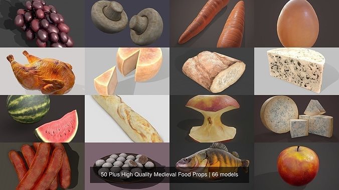 50 Plus High Quality Medieval Food Props 3D Model Pack 5