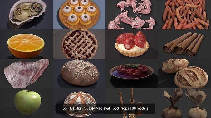50 Plus High Quality Medieval Food Props 3D Model Pack 4