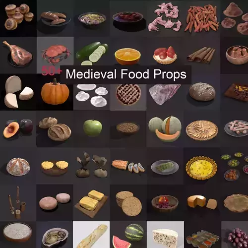 50 Plus High Quality Medieval Food Props 3D Model Collection