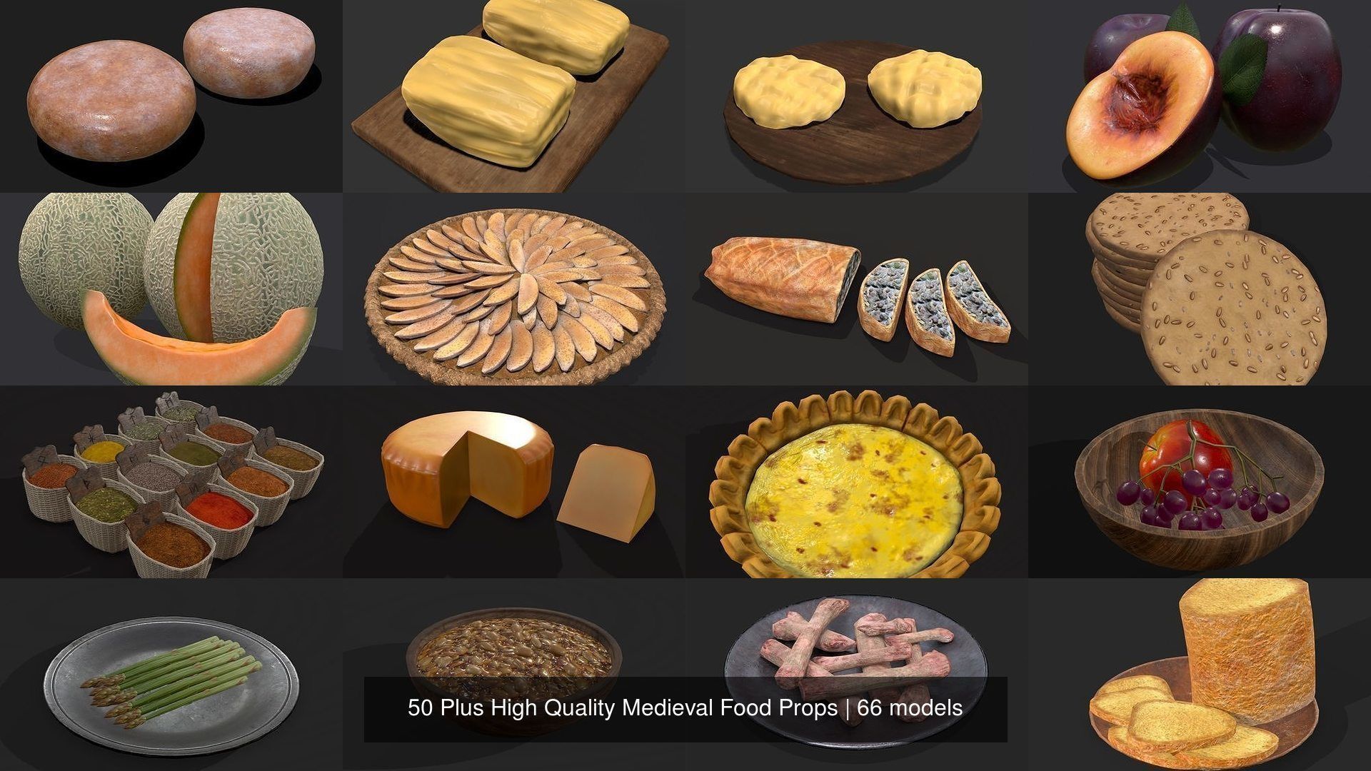 50 Plus High Quality Medieval Food Props 3D Model Collection_7