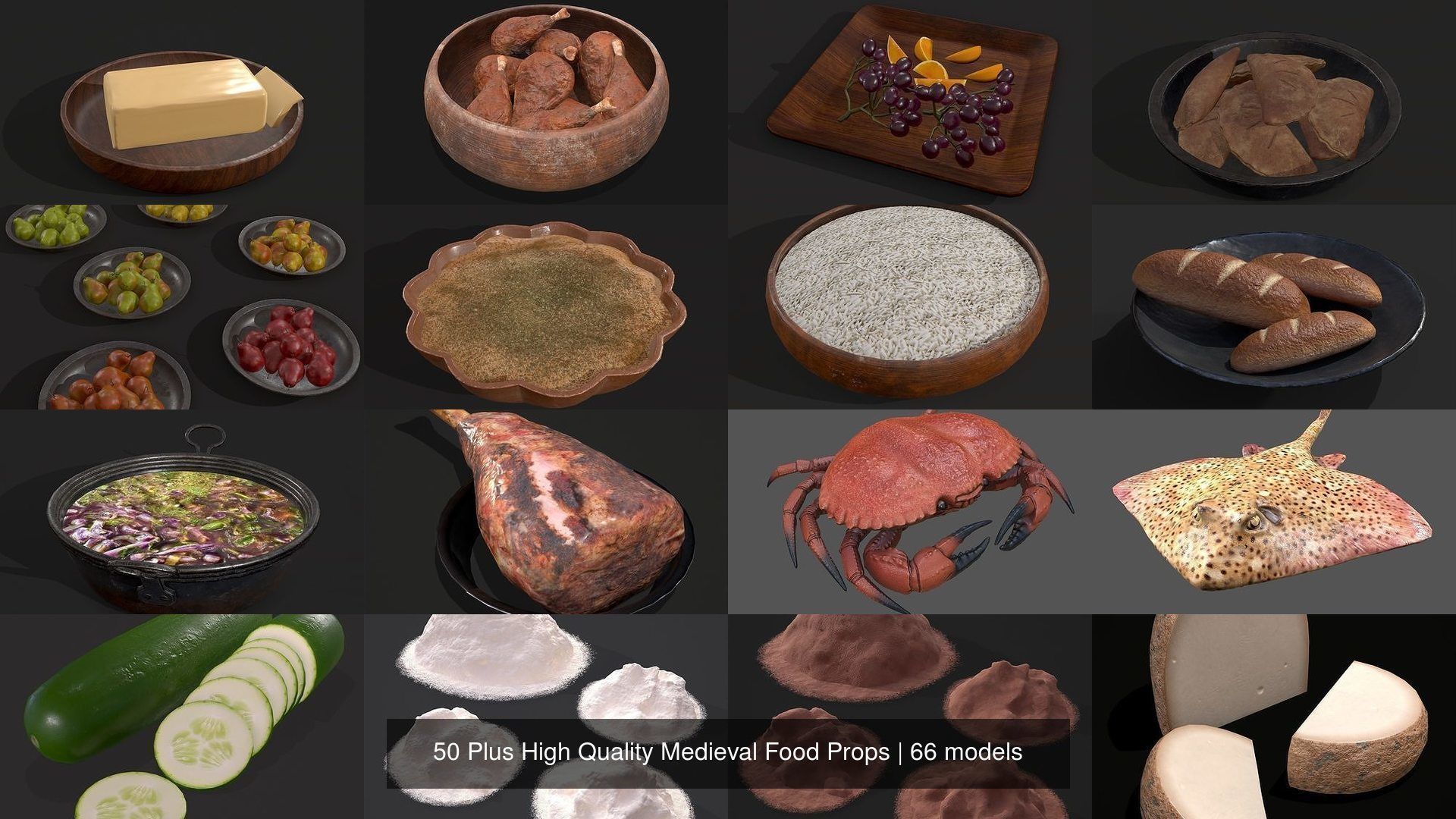 50 Plus High Quality Medieval Food Props 3D Model Collection_8