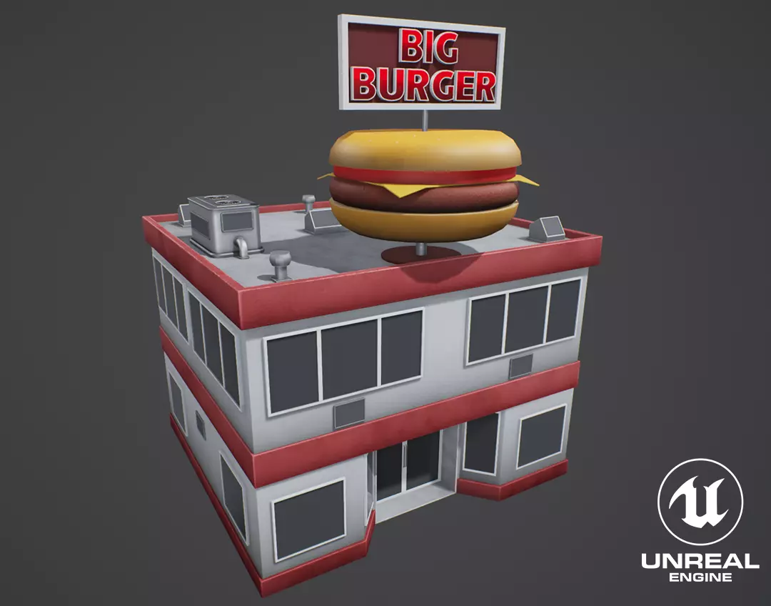 Stylized Big Burger Building Low-poly 3D model_0