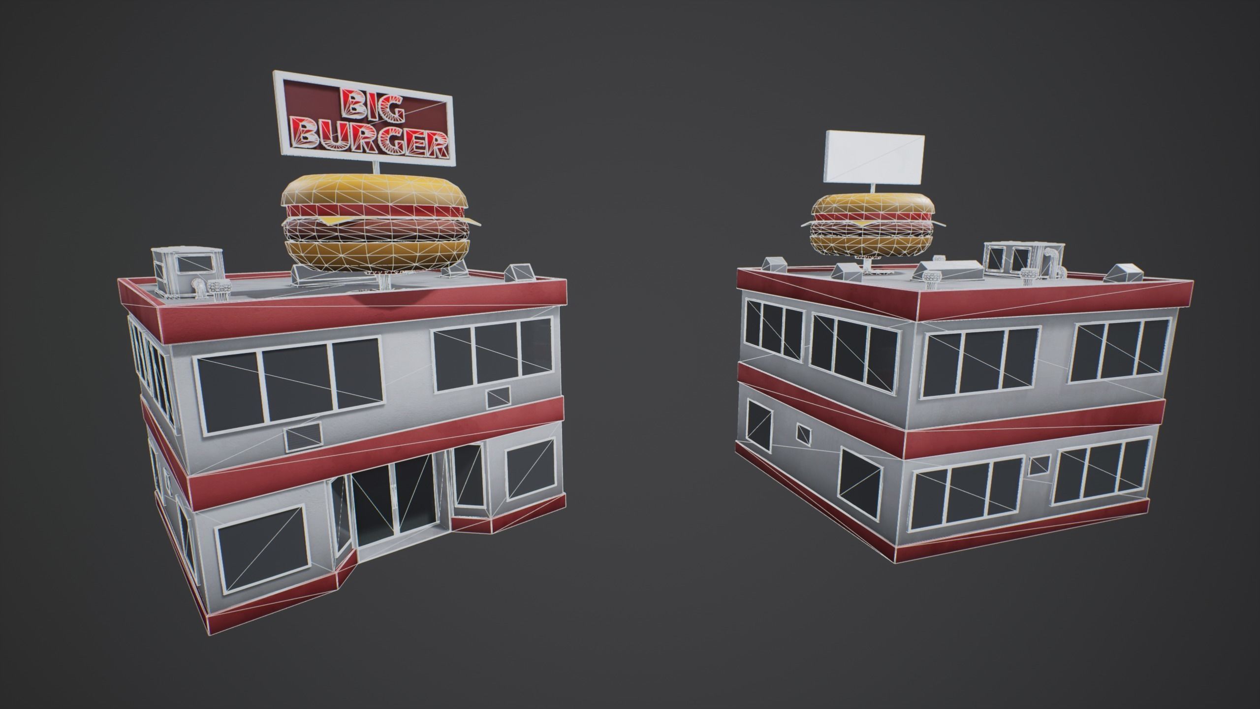 Stylized Big Burger Building Low-poly 3D model_3