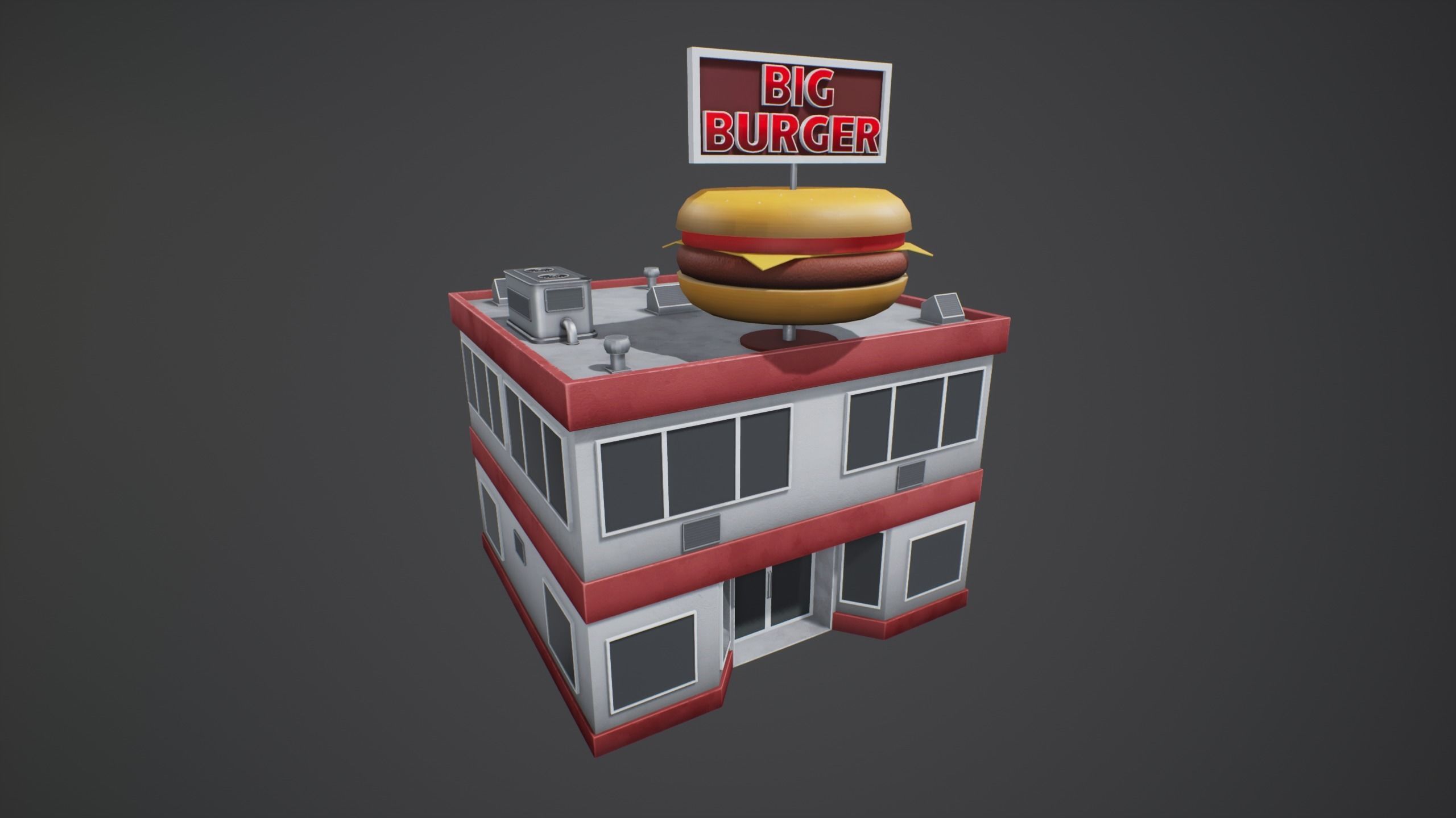 Stylized Big Burger Building Low-poly 3D model_1