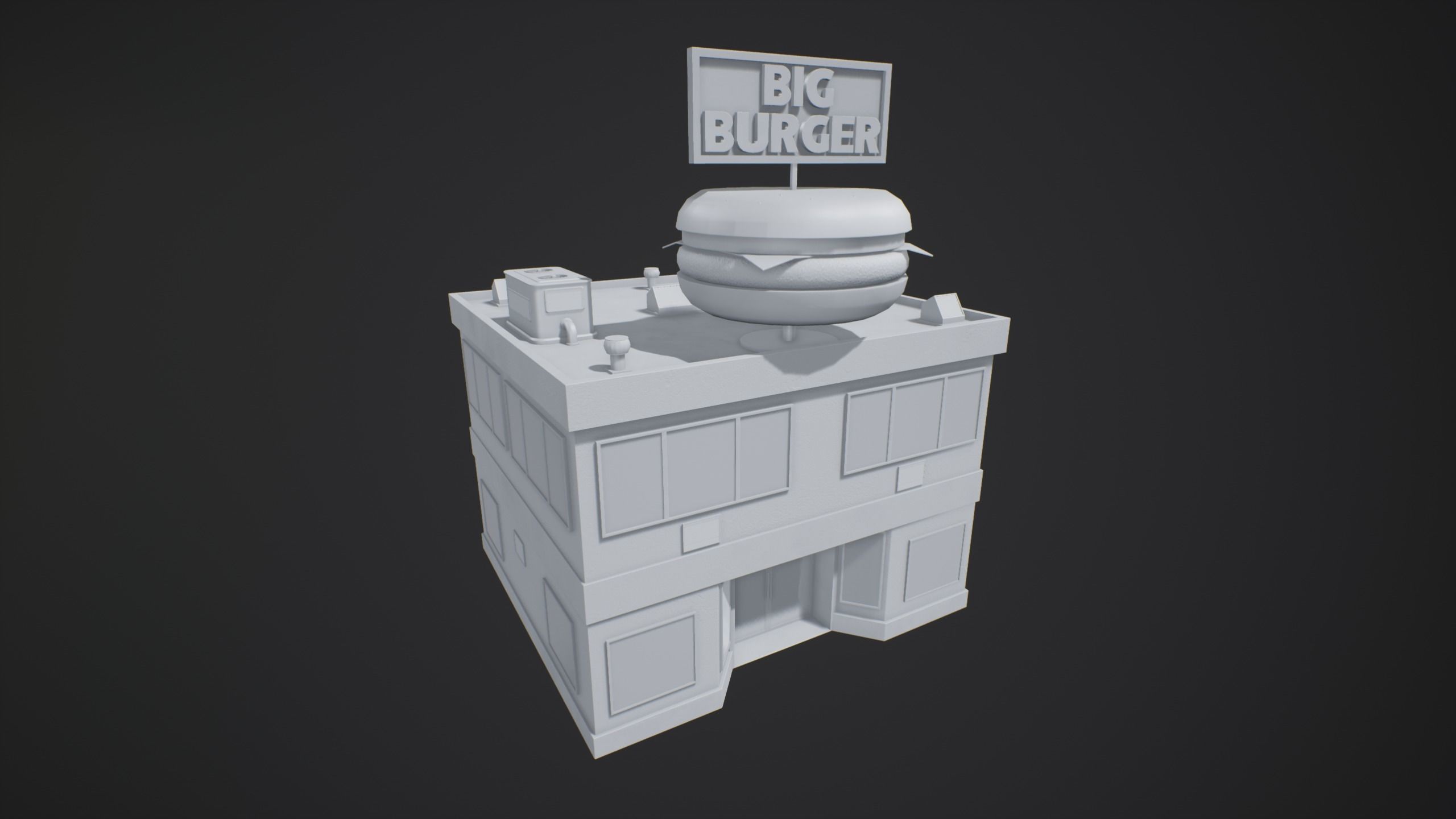 Stylized Big Burger Building Low-poly 3D model_5