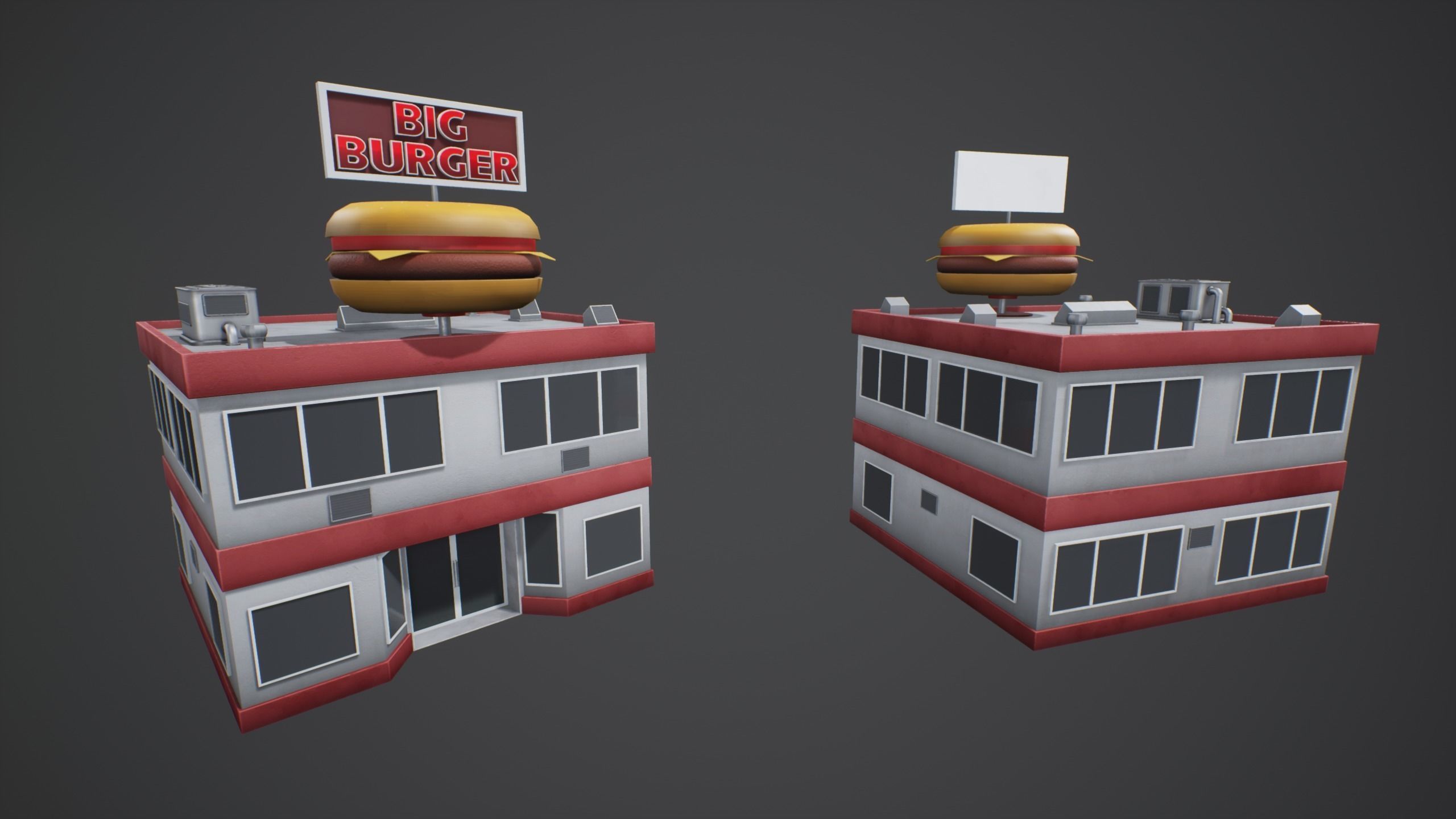 Stylized Big Burger Building Low-poly 3D model_2