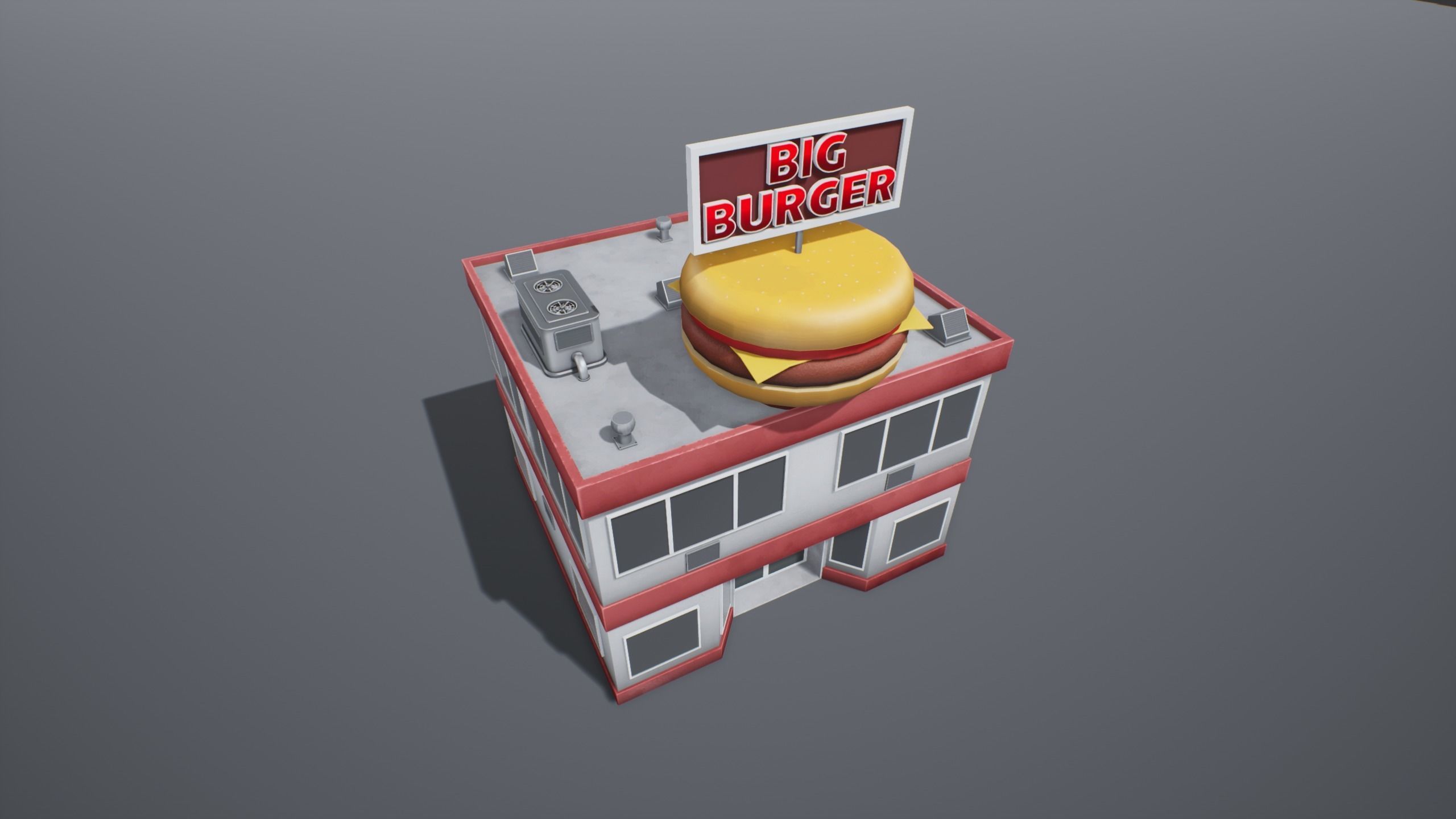 Stylized Big Burger Building Low-poly 3D model_4