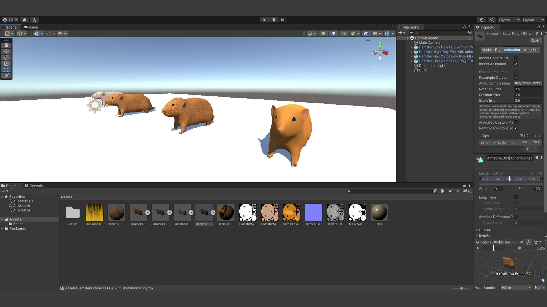 Hamster with Hair Cards and Fur Options Low-poly 3D model_21