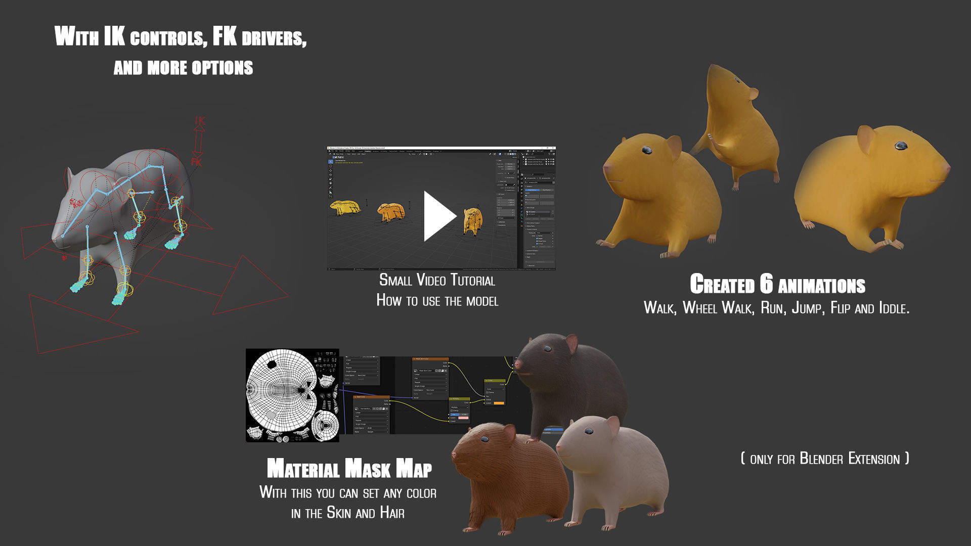 Hamster with Hair Cards and Fur Options Low-poly 3D model_2