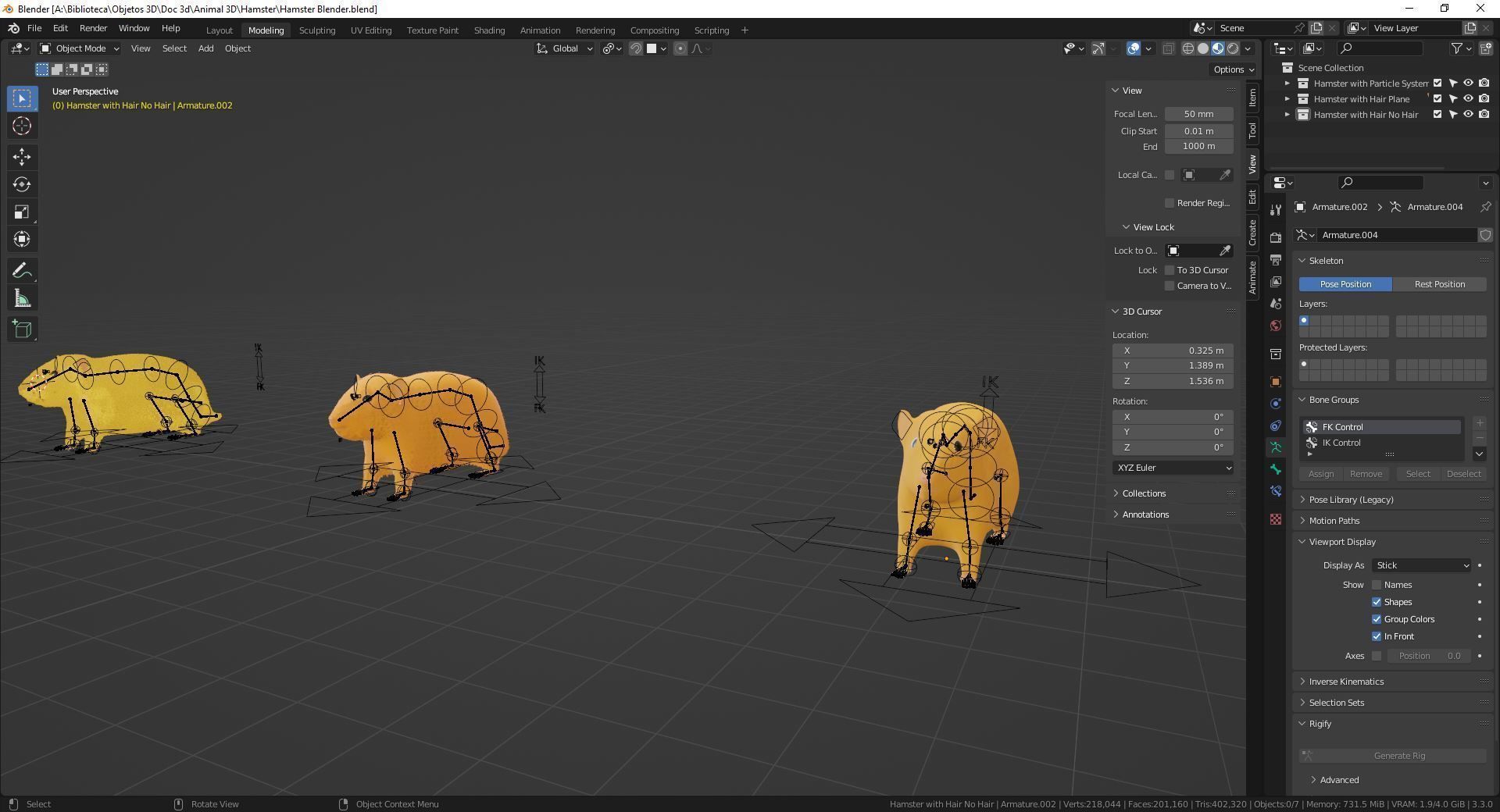 Hamster with Hair Cards and Fur Options Low-poly 3D model_29