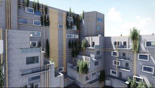 Tower apartment building with garden in middle 3D model_4