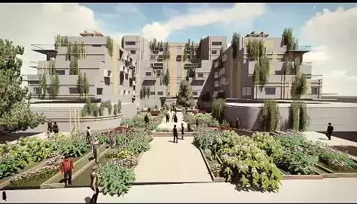 Tower apartment building with garden in middle 3D model