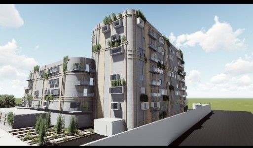 Tower apartment building with garden in middle 3D model_1