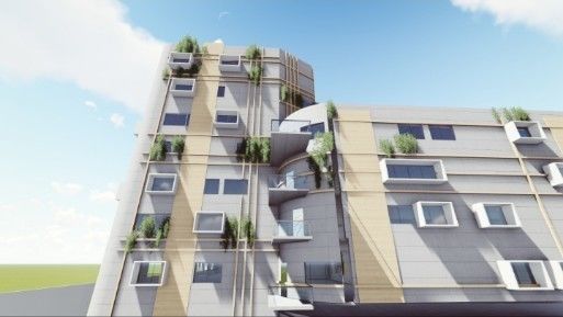 Tower apartment building with garden in middle 3D model_2