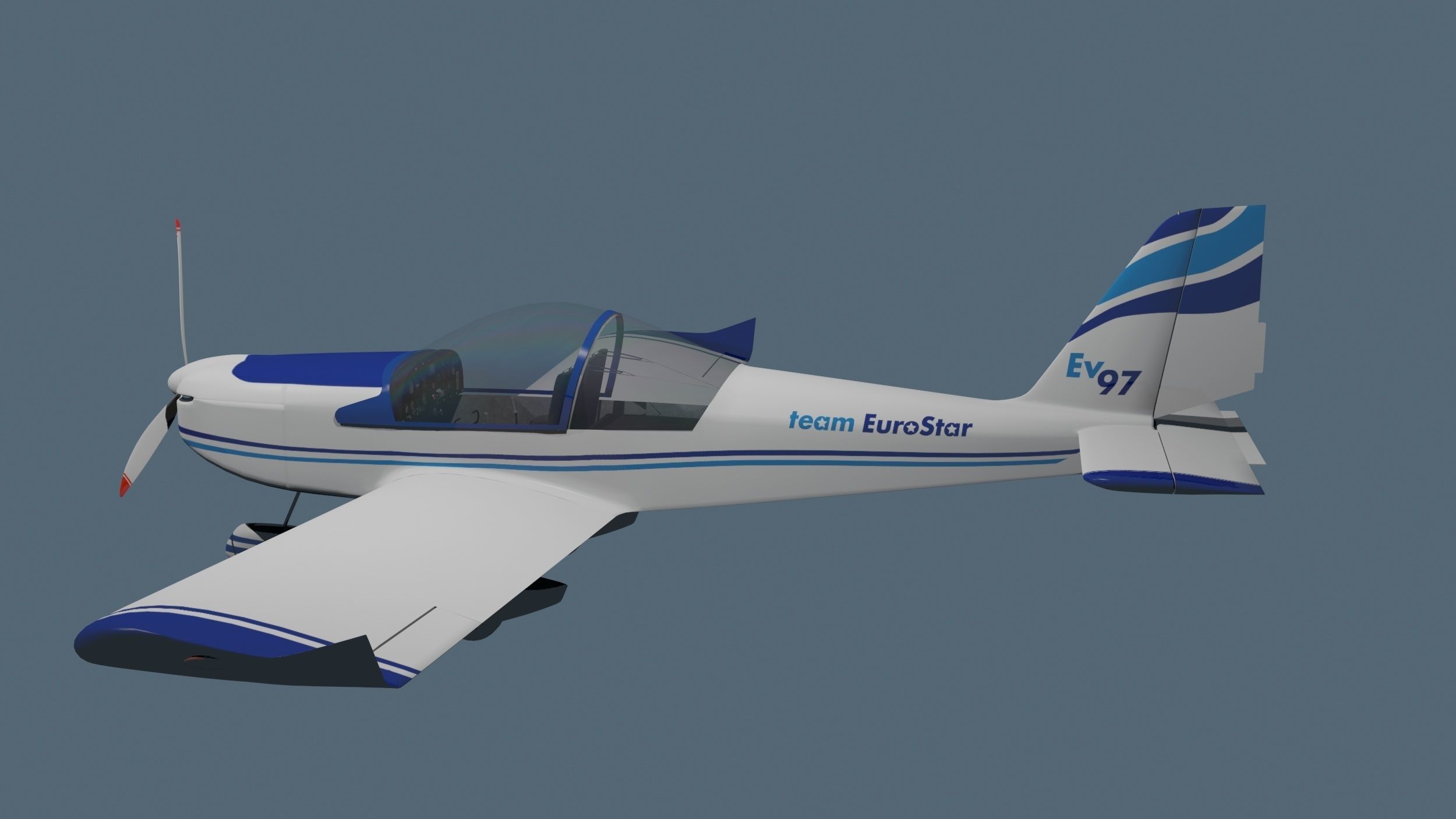 Evector EV 97 ultralight aircraft low-mid poly 3d model Low-poly 3D model_10