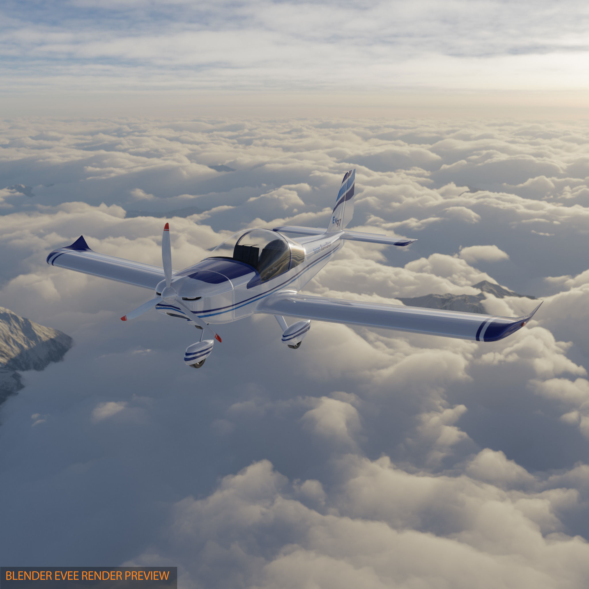 Evector EV 97 ultralight aircraft low-mid poly 3d model Low-poly 3D model_2