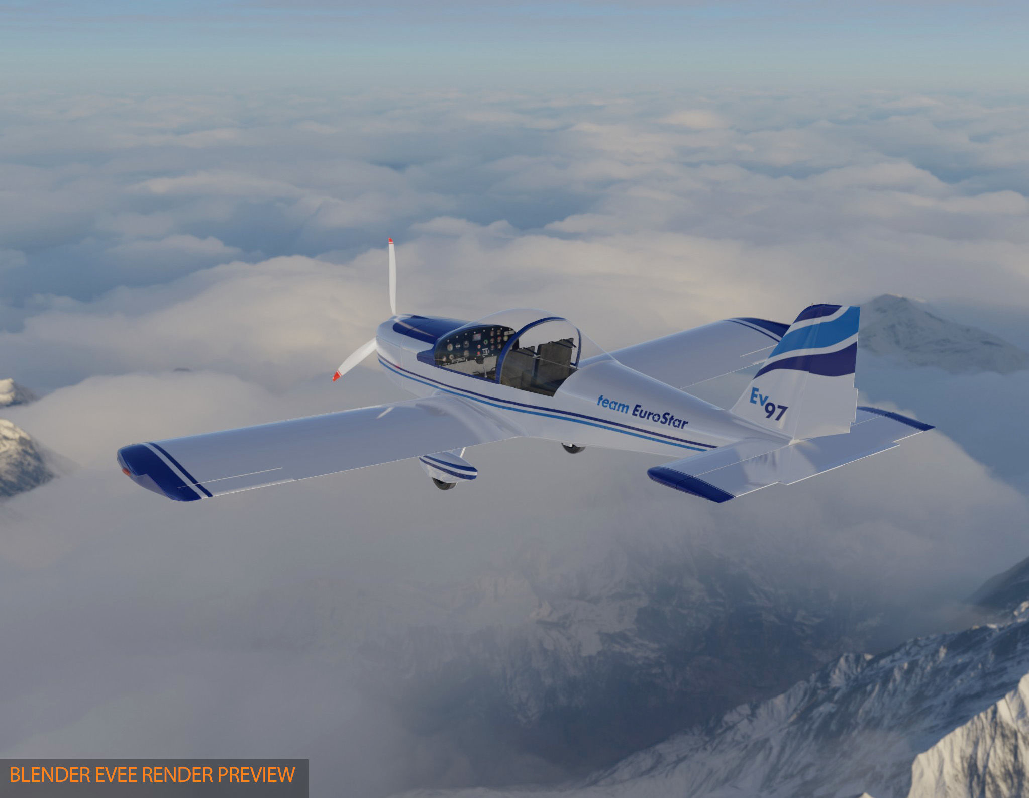 Evector EV 97 ultralight aircraft low-mid poly 3d model Low-poly 3D model_3