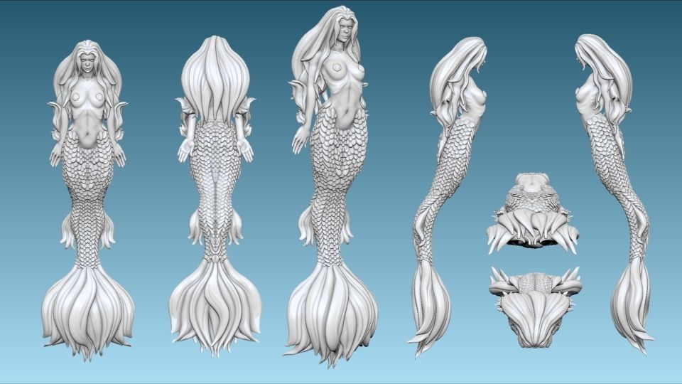 Mermaid figurine on table 3D print model_1