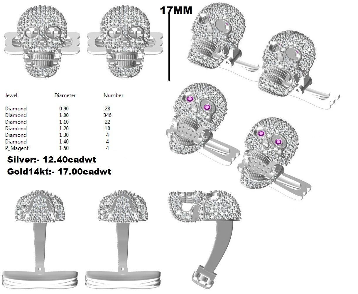 Skull Cufflink 3D model 3D printable | CGTrader