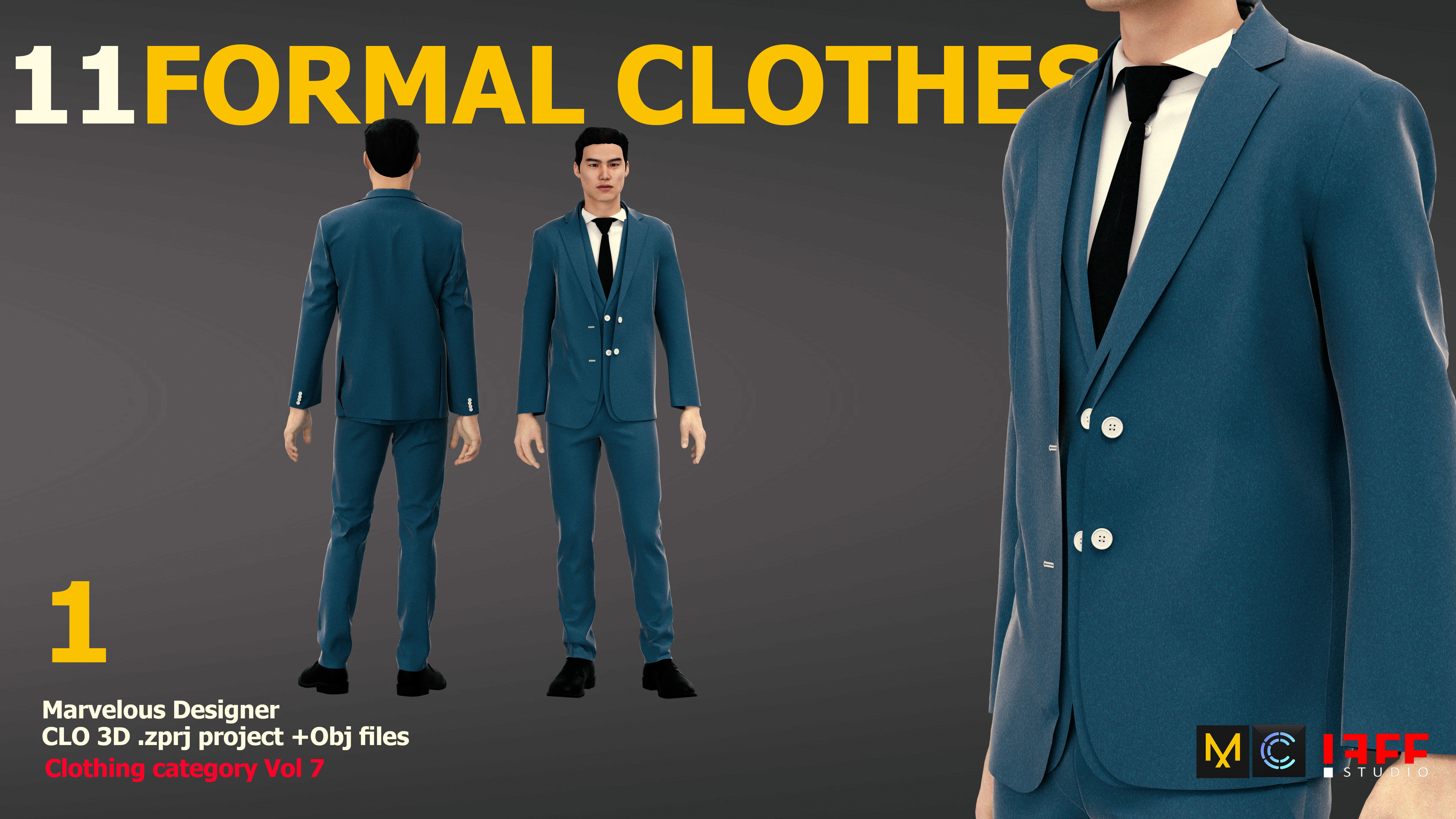 11 FORMAL CLOTHES  SUIT  PANTSUIT  UNIFORM Low-poly 3D model_3