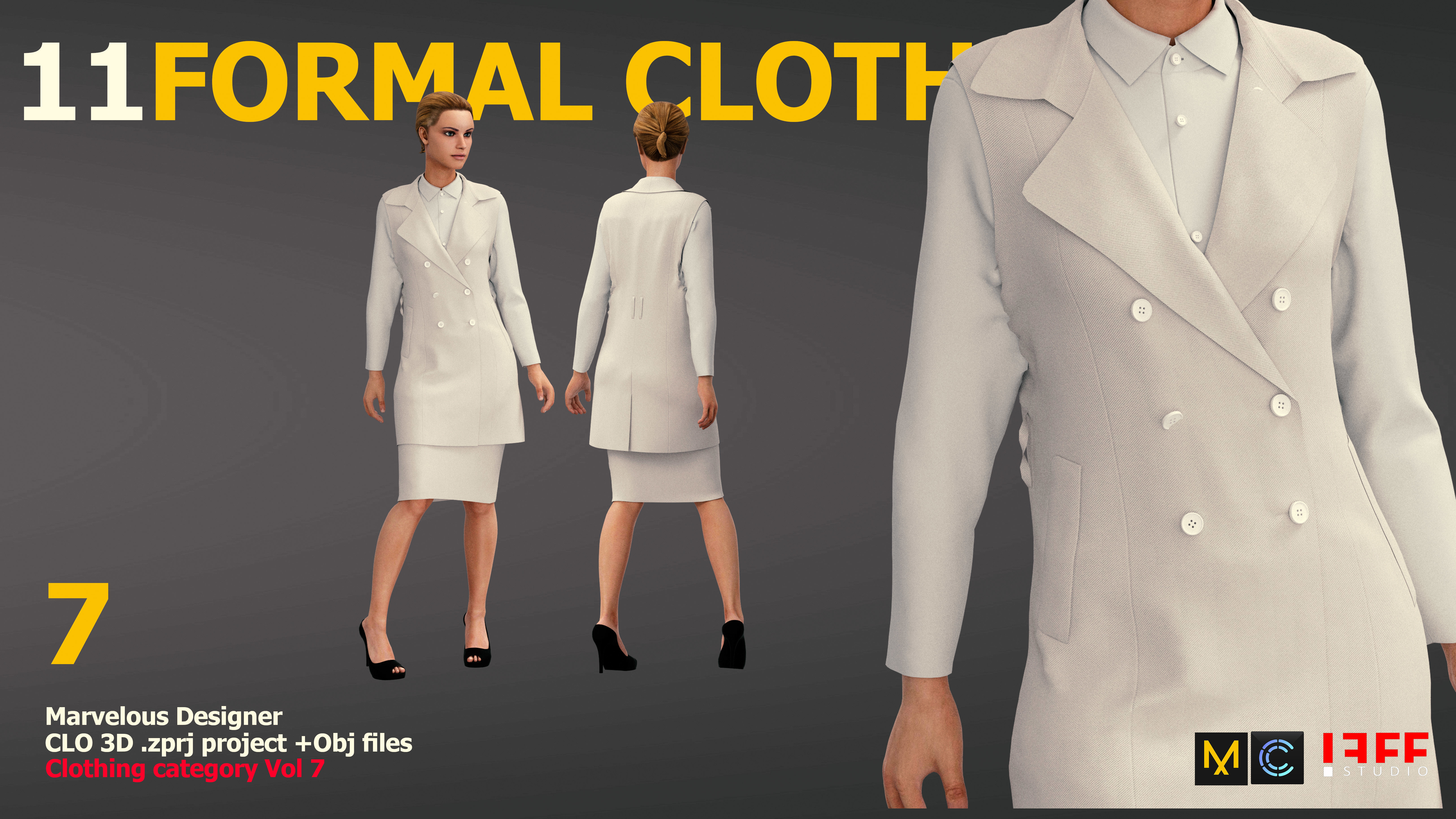 11 FORMAL CLOTHES  SUIT  PANTSUIT  UNIFORM Low-poly 3D model_9