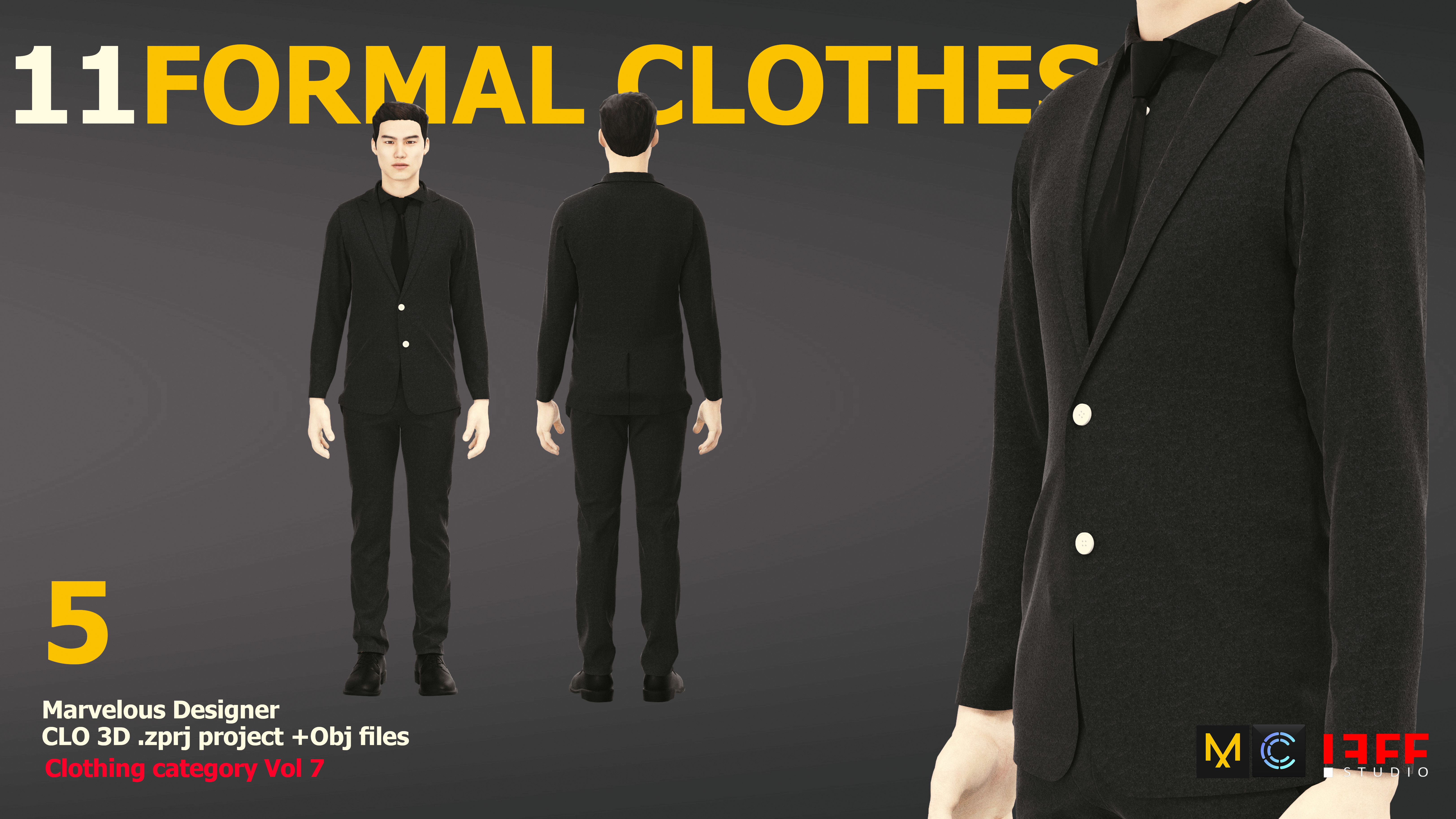 11 FORMAL CLOTHES  SUIT  PANTSUIT  UNIFORM Low-poly 3D model_7