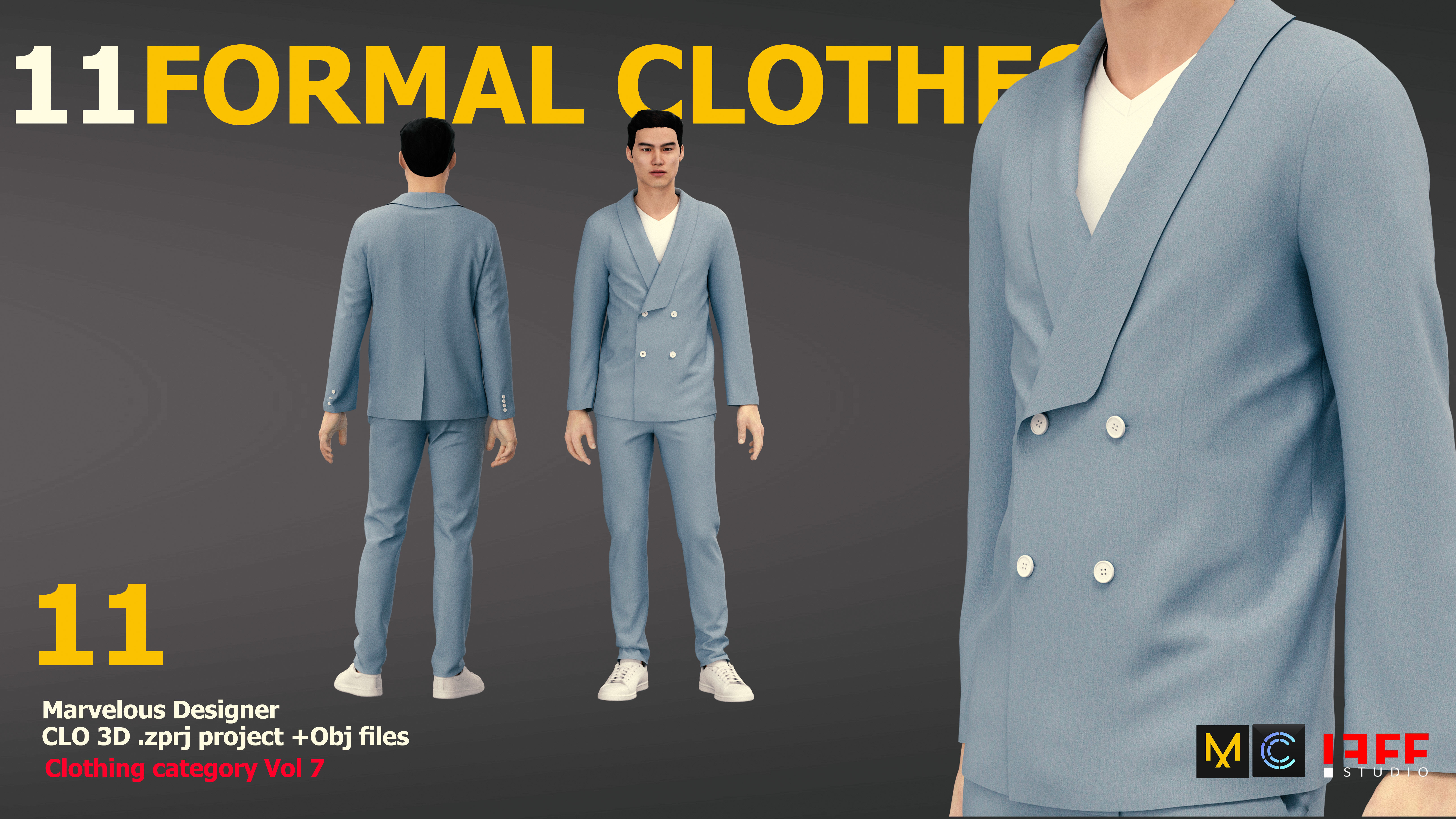 11 FORMAL CLOTHES  SUIT  PANTSUIT  UNIFORM Low-poly 3D model_13