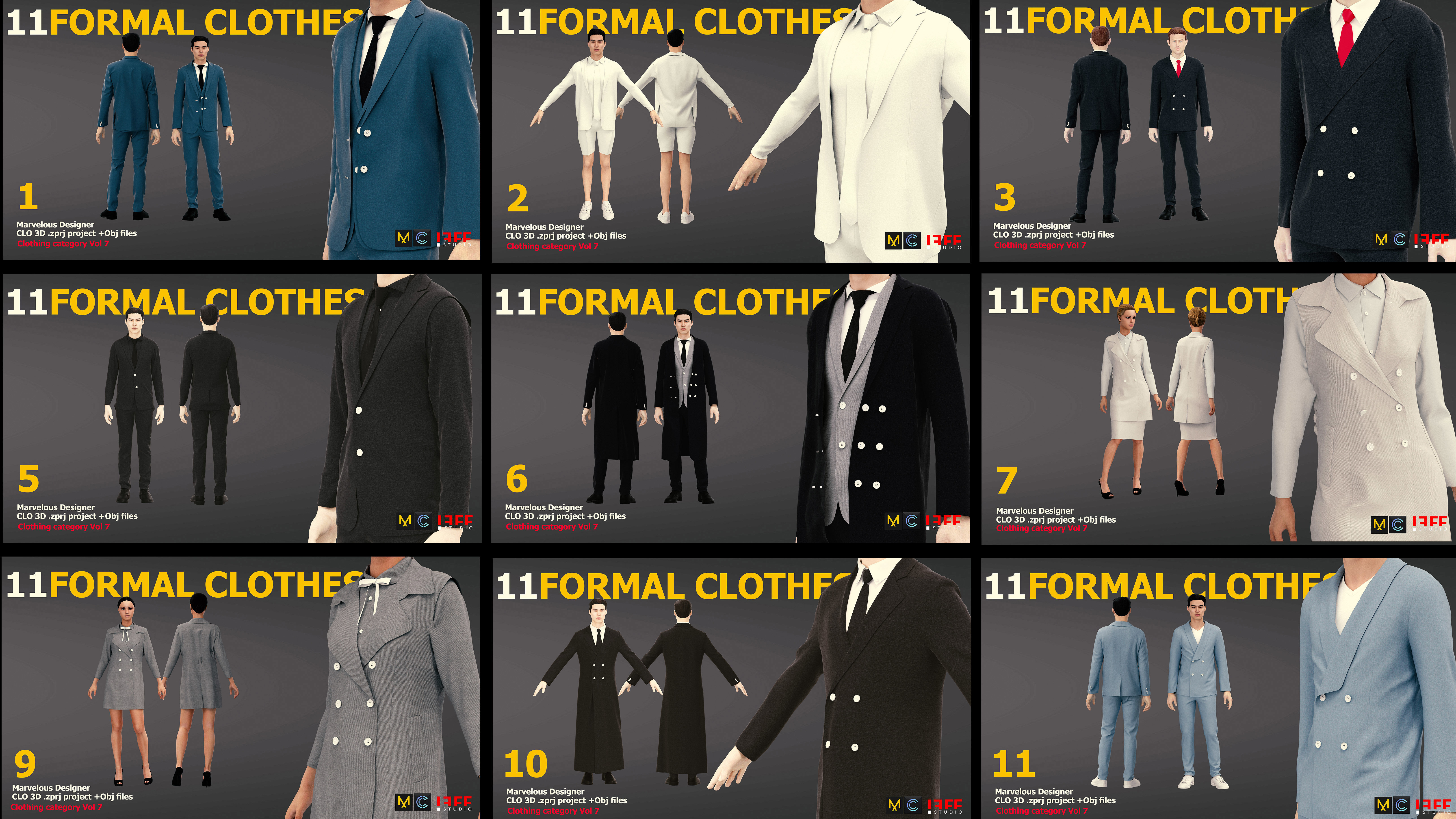 11 FORMAL CLOTHES  SUIT  PANTSUIT  UNIFORM Low-poly 3D model_1